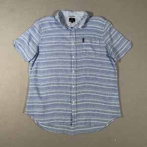 Ben Sherman Linen Blend Shirt Mens Medium Blue‎ Striped Casual Slim Fit XL